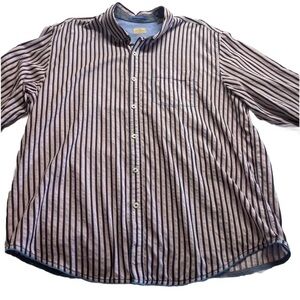 Tommy Bahama Men Shirt 2XL Long Sleeve Button Up White Striped 100% Cotton XXL